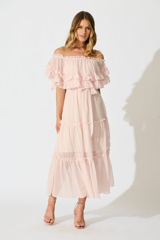 Franc Midi Dress in Light Pink Chiffon