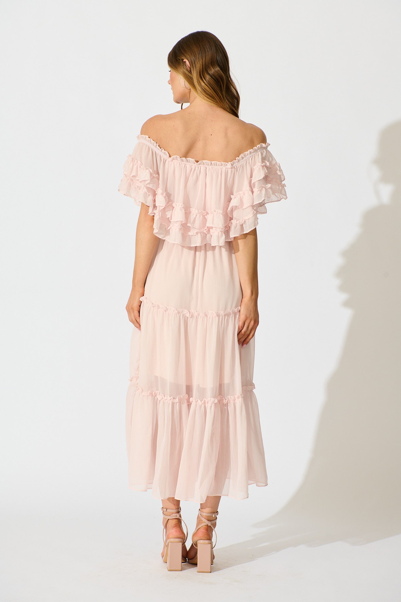 Franc Midi Dress in Light Pink Chiffon