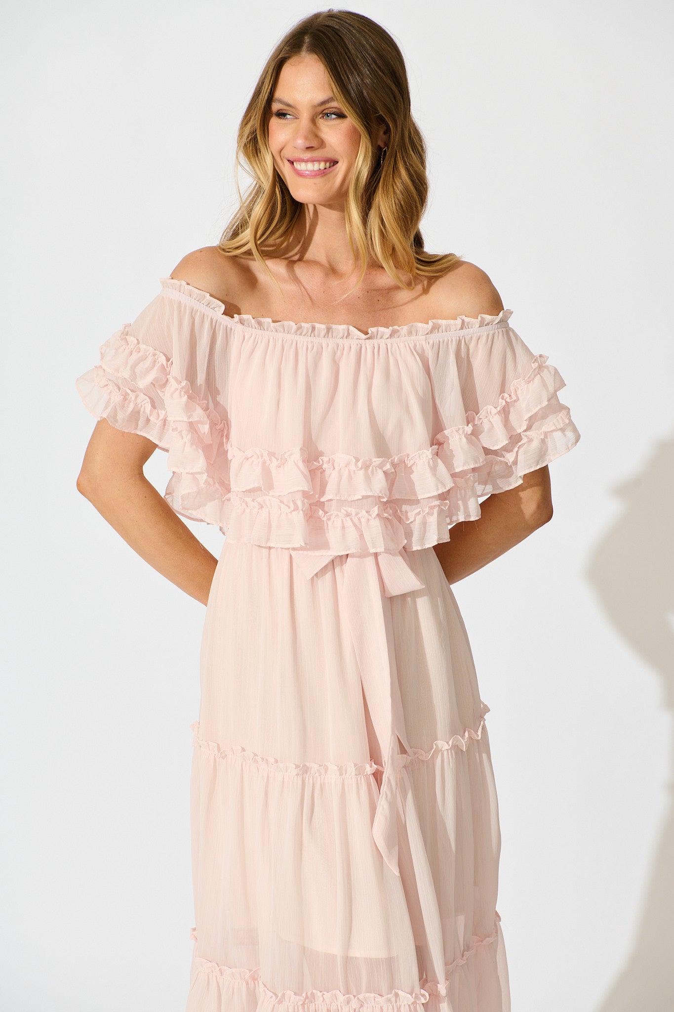 Franc Midi Dress in Light Pink Chiffon