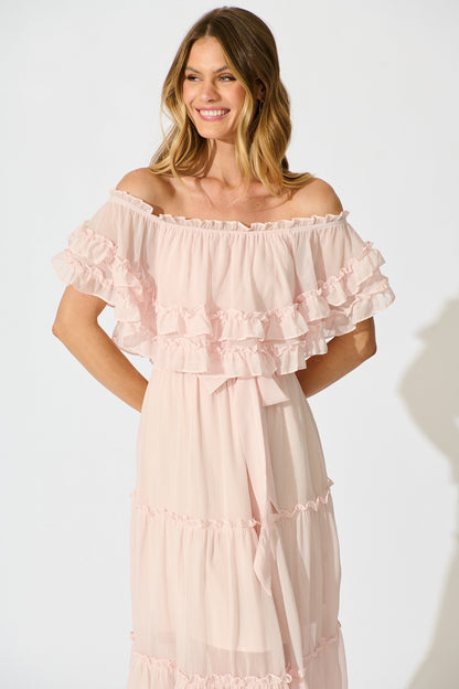 Franc Midi Dress in Light Pink Chiffon