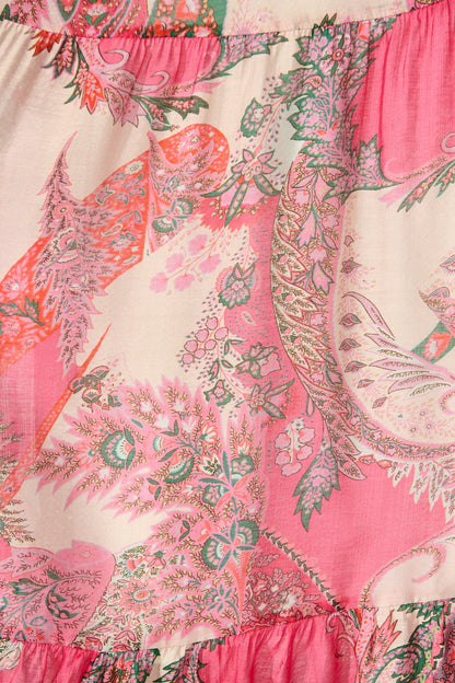 Flamenco Rose Midi Dress in Pink with Boho Print