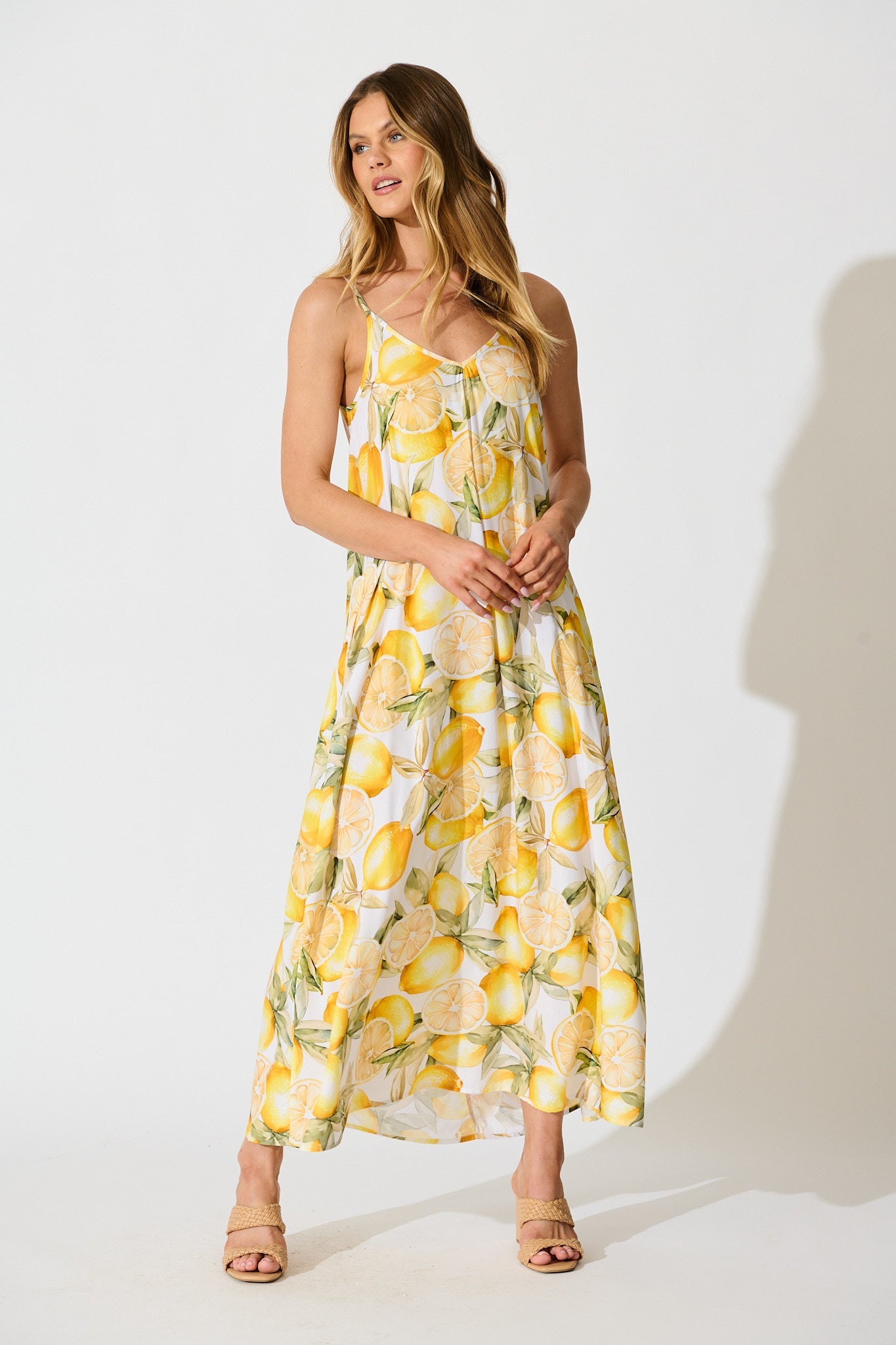 No Scrubs Maxi Dress in Butter Yellow Lemon Print