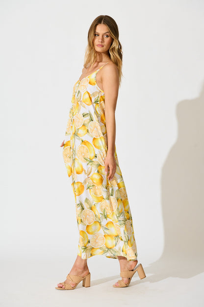 No Scrubs Maxi Dress in Butter Yellow Lemon Print