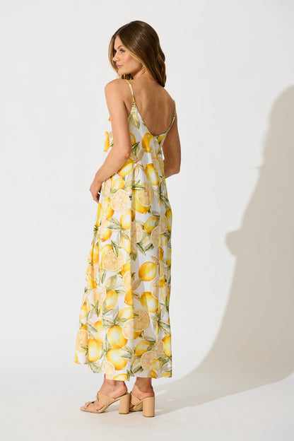 No Scrubs Maxi Dress in Butter Yellow Lemon Print