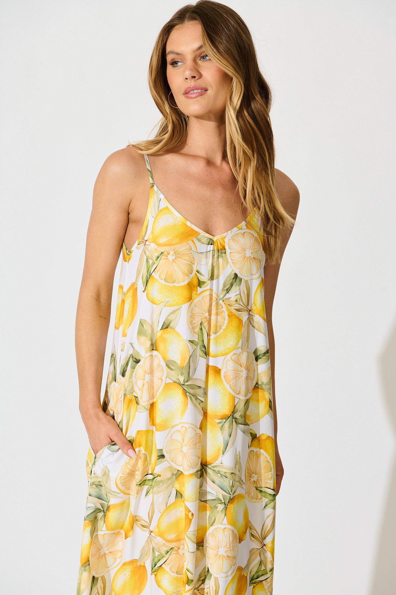 No Scrubs Maxi Dress in Butter Yellow Lemon Print