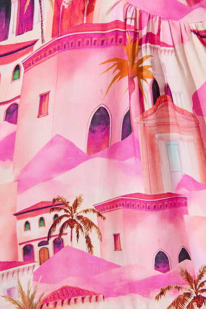 Emelyn Smock Dress in Pink Resort Print