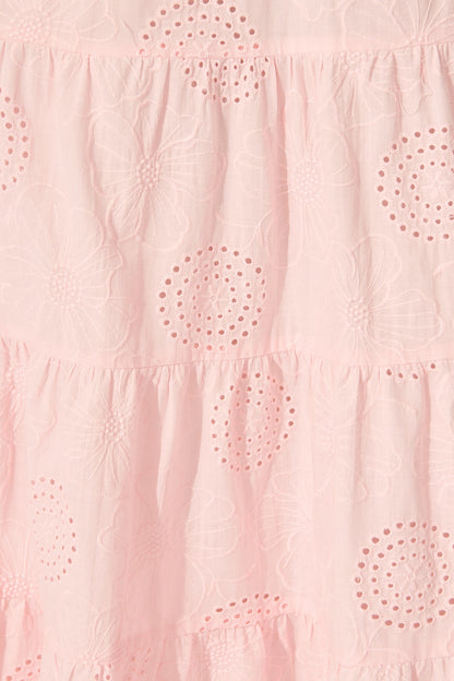 Indra Tierred Maxi Dress In Pink Embroidered Cotton