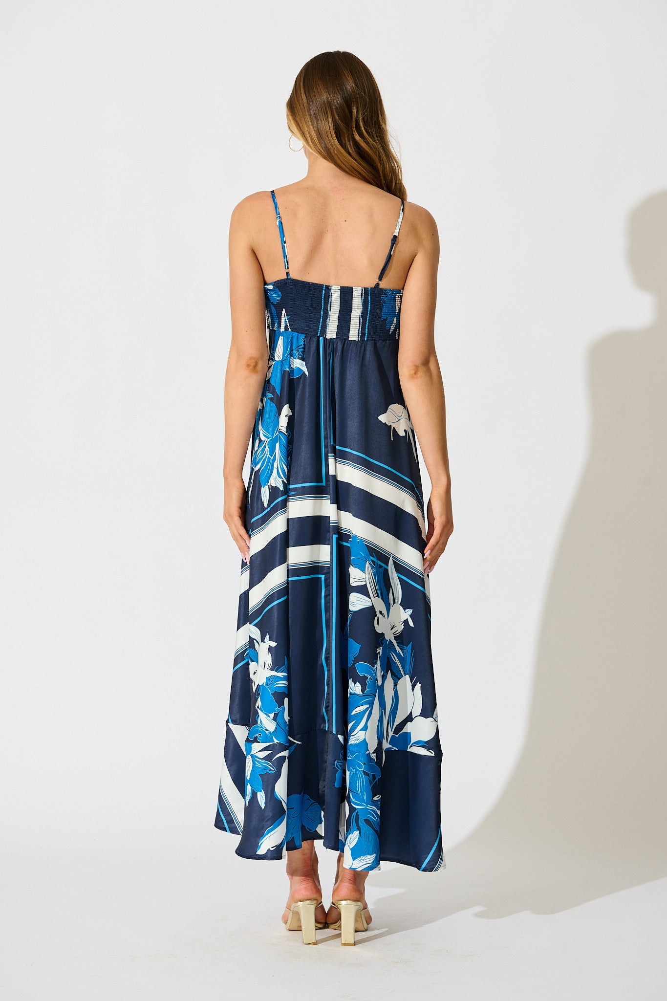 Ruthie Maxi Sundress in Navy Floral Satin