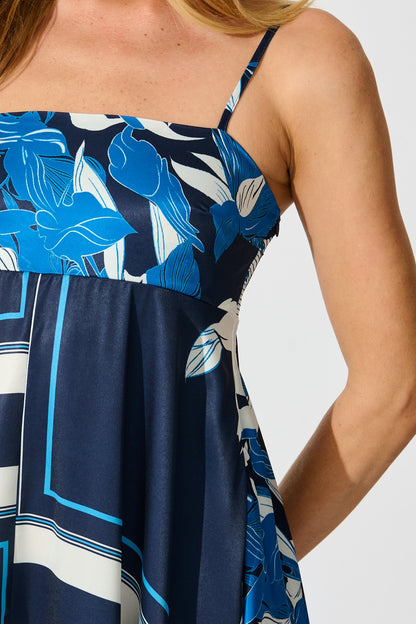 Ruthie Maxi Sundress in Navy Floral Satin