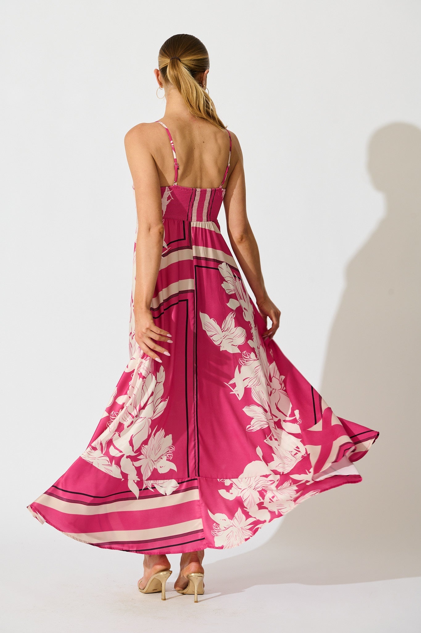 Ruthie Maxi Sundress in Magenta Floral Satin