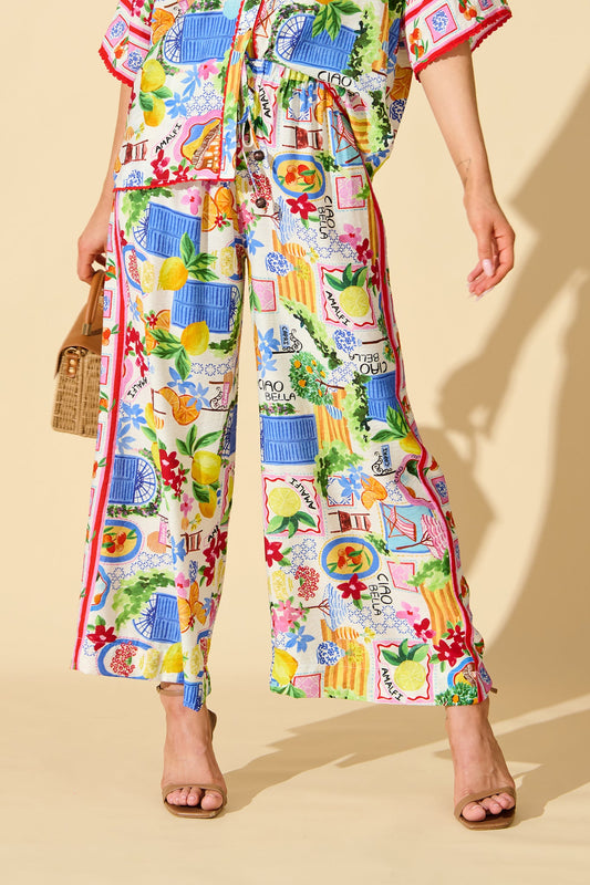 Romeo Pant in White With Multi Print