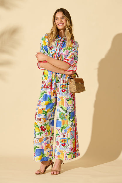 Romeo Pant in White With Multi Print