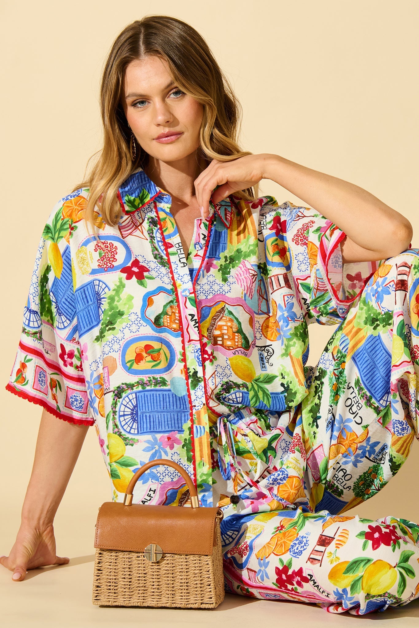 Kimberly Shirt in White With Multi Print