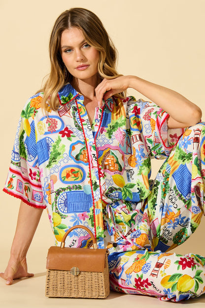 Kimberly Shirt in White With Multi Print