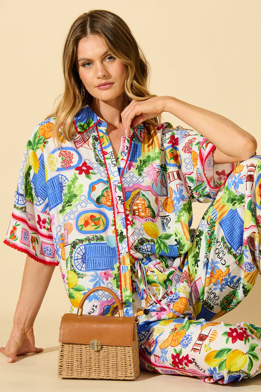 Kimberly Shirt in White With Multi Print