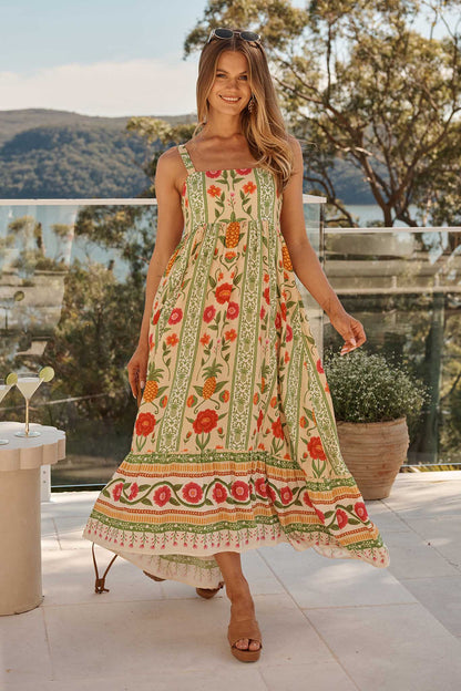 SunKissed Midi Dress In Pineapple Print