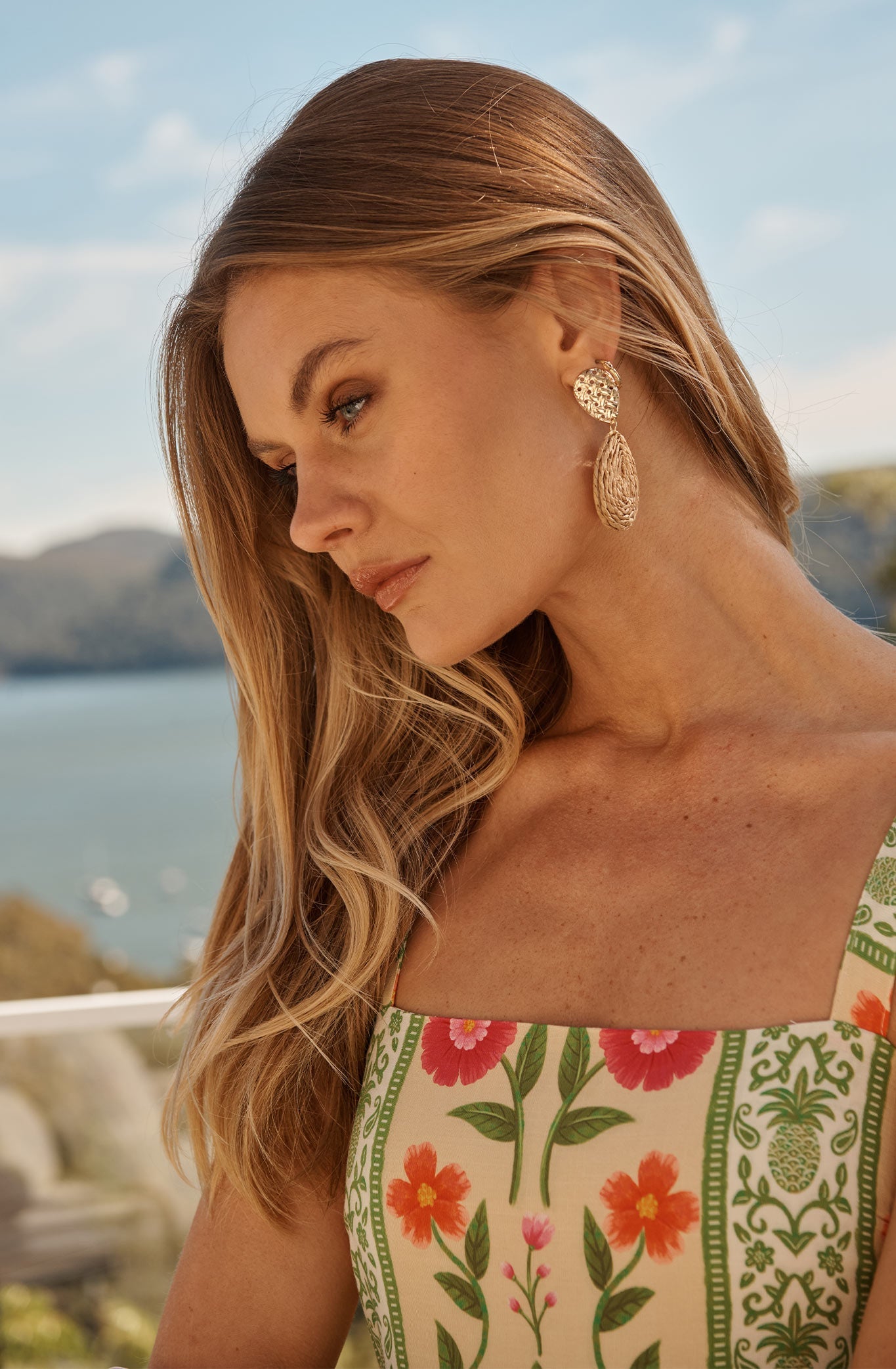 Sara Drop Earrings in Natural Rattan