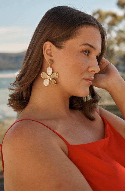 Isolde Drop Earrings in Multi Brown Raffia