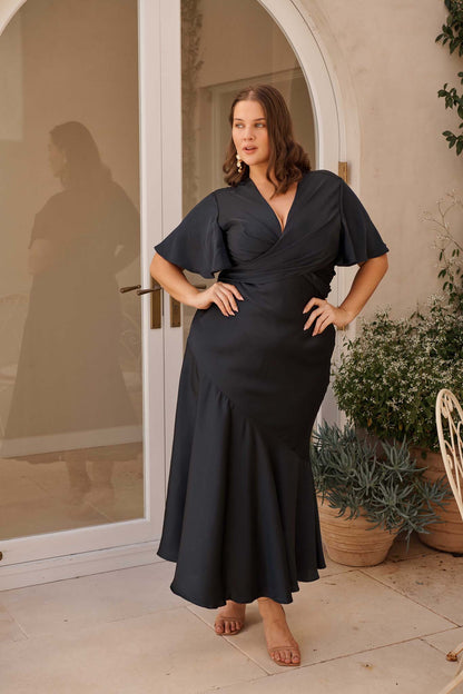 Sunset Serenade Maxi Dress in Navy Satin