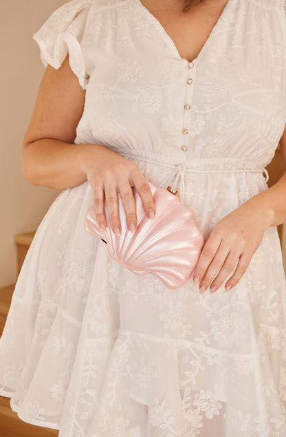 Colette Shell Clutch in Pearlescent Pink