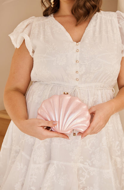 Colette Shell Clutch in Pearlescent Pink