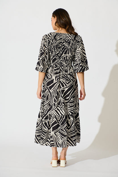 Davina Midi Smock Dress in Black and White Cotton Blend