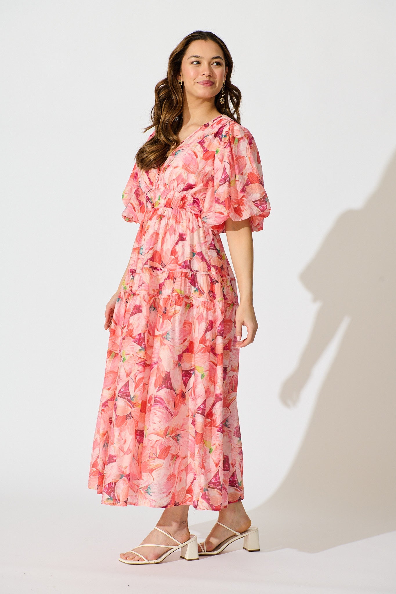 Amalie Midi Dress in Pink Watercolour Print