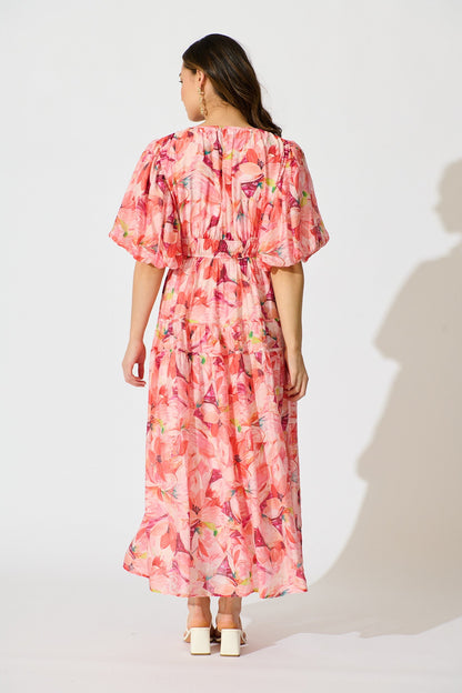 Amalie Midi Dress in Pink Watercolour Print
