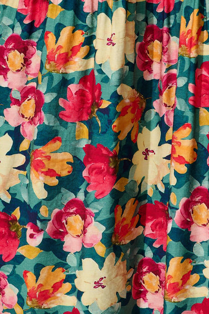 Amalie Midi Dress in Jade Floral Print