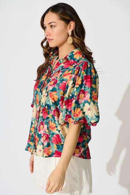 Aeryn Shirt in Jade Floral Print