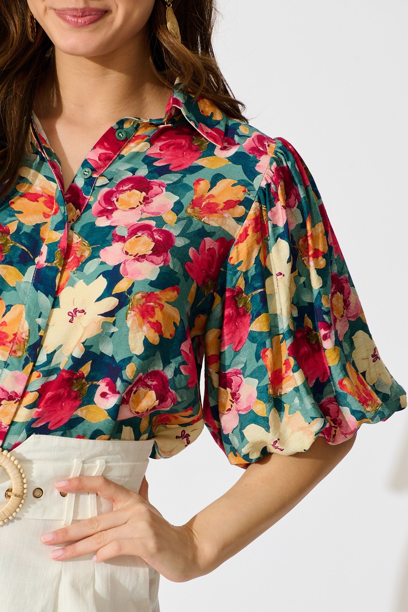 Aeryn Shirt in Jade Floral Print