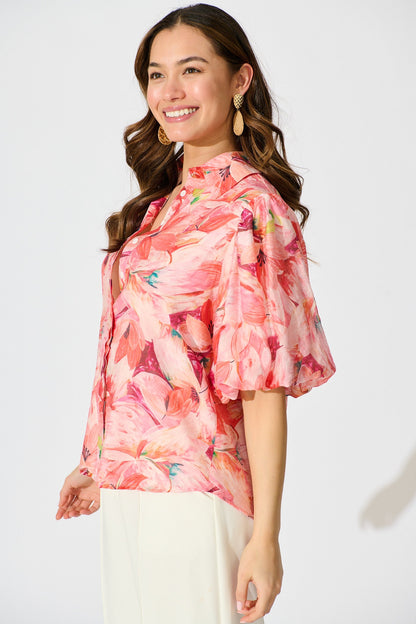 Aeryn Shirt in Pink Watercolour Print