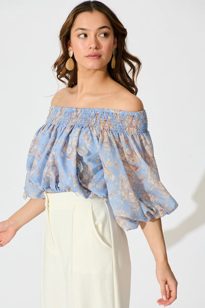 Petal Haze Top in Blue Floral