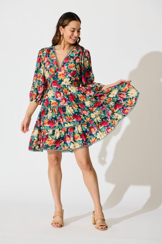 Camelia Dress in Jade Floral Print
