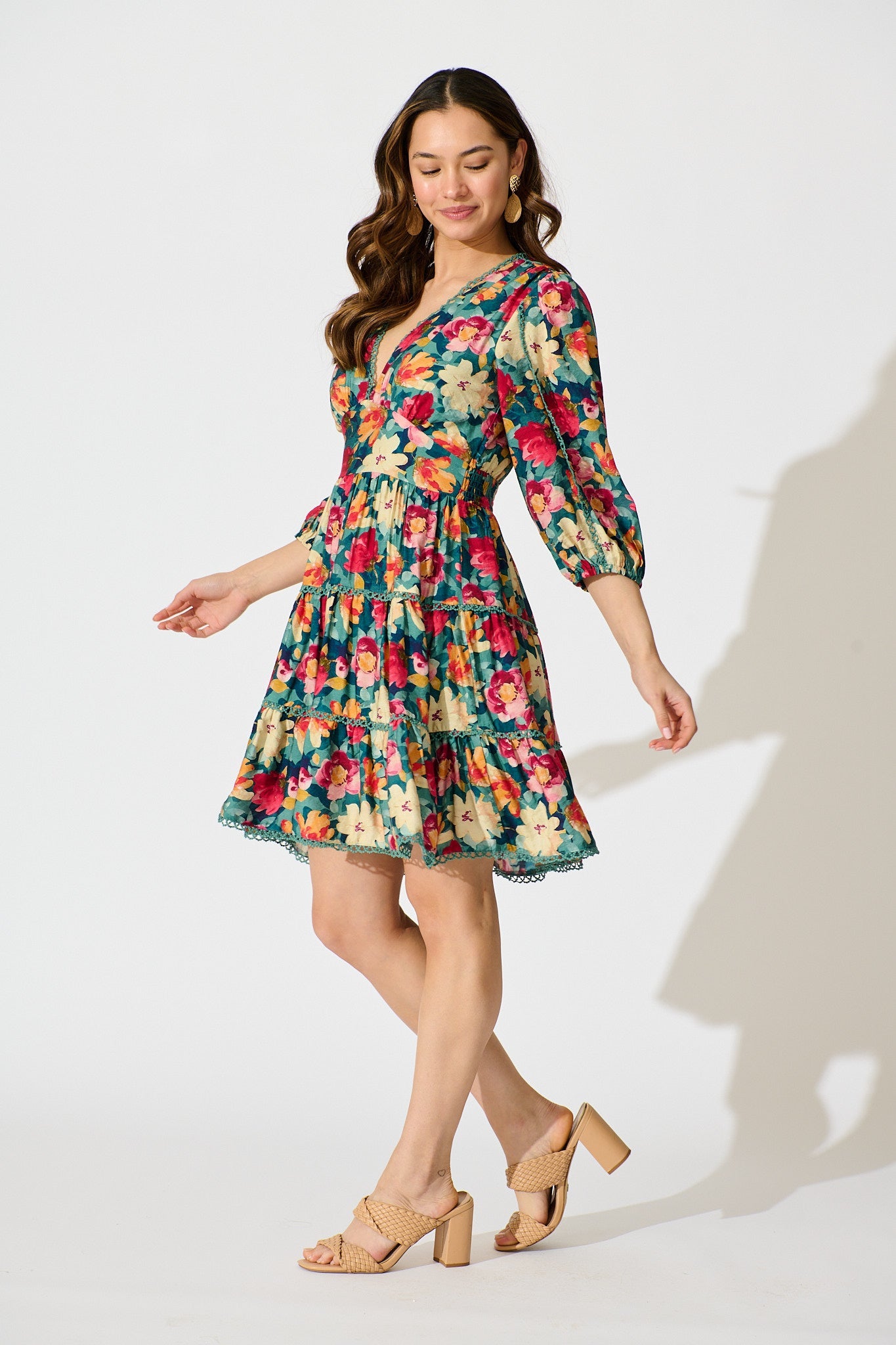 Camelia Dress in Jade Floral Print