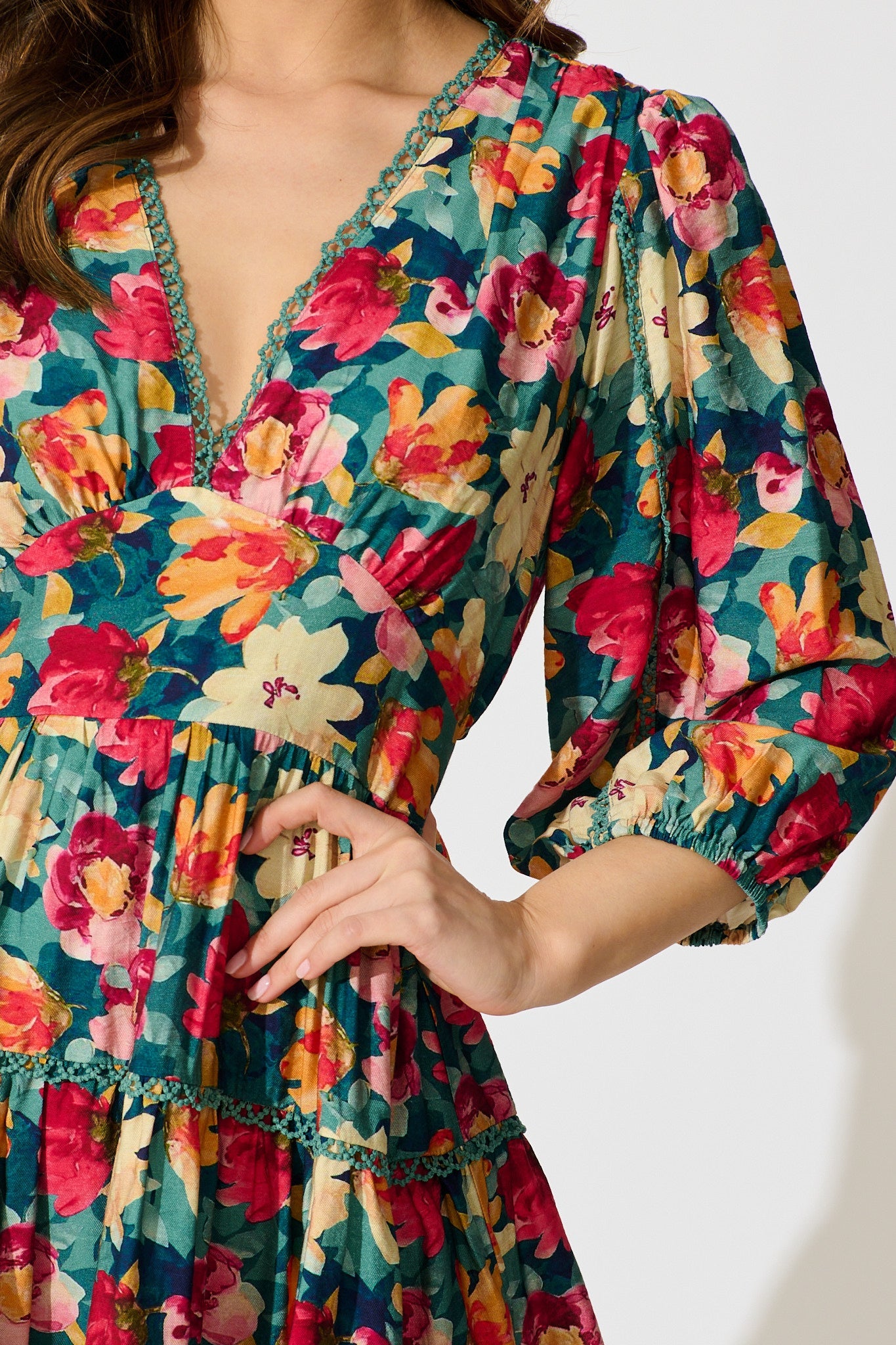 Camelia Dress in Jade Floral Print