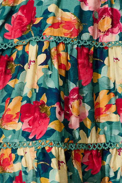 Camelia Dress in Jade Floral Print