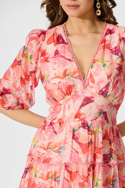 Camelia Dress in Pink Watercolour Print