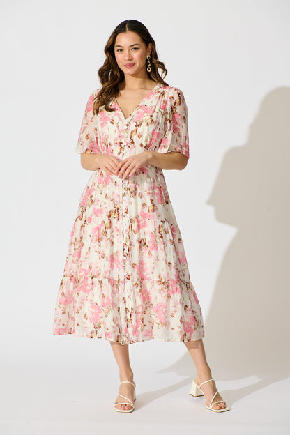 Finn Dress in White with Pink Floral