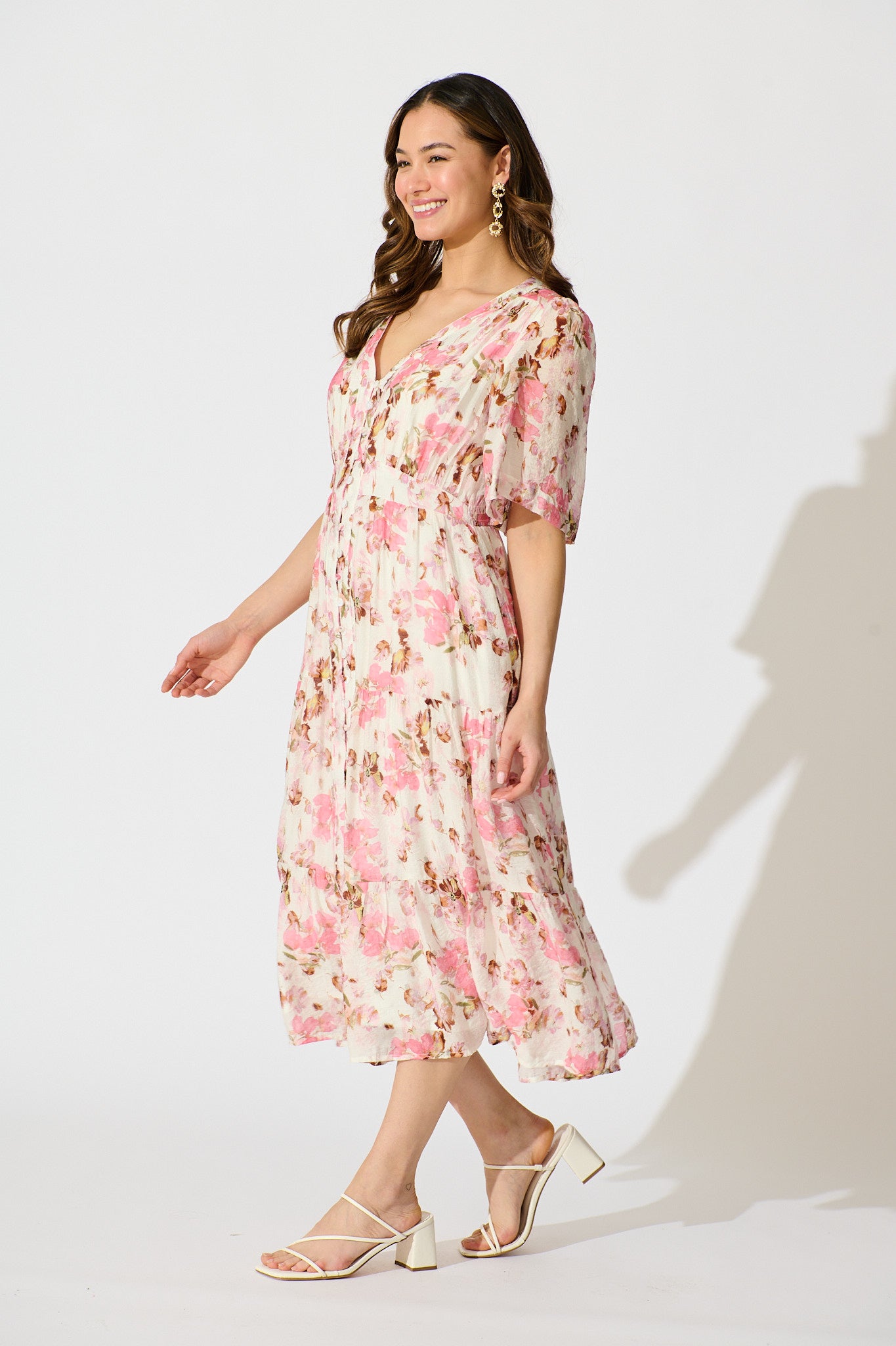 Finn Dress in White with Pink Floral