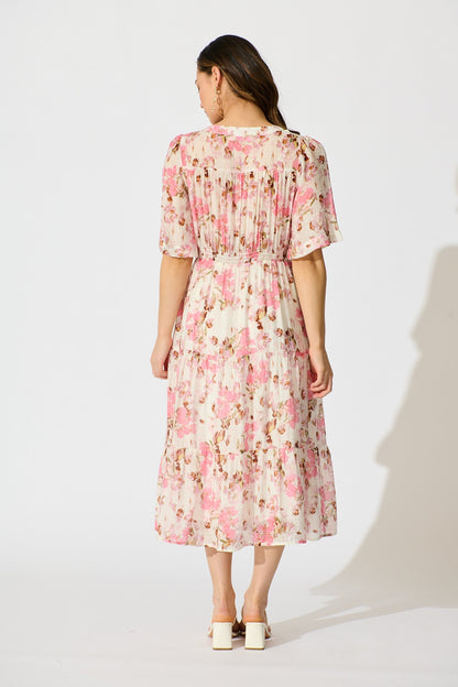 Finn Dress in White with Pink Floral