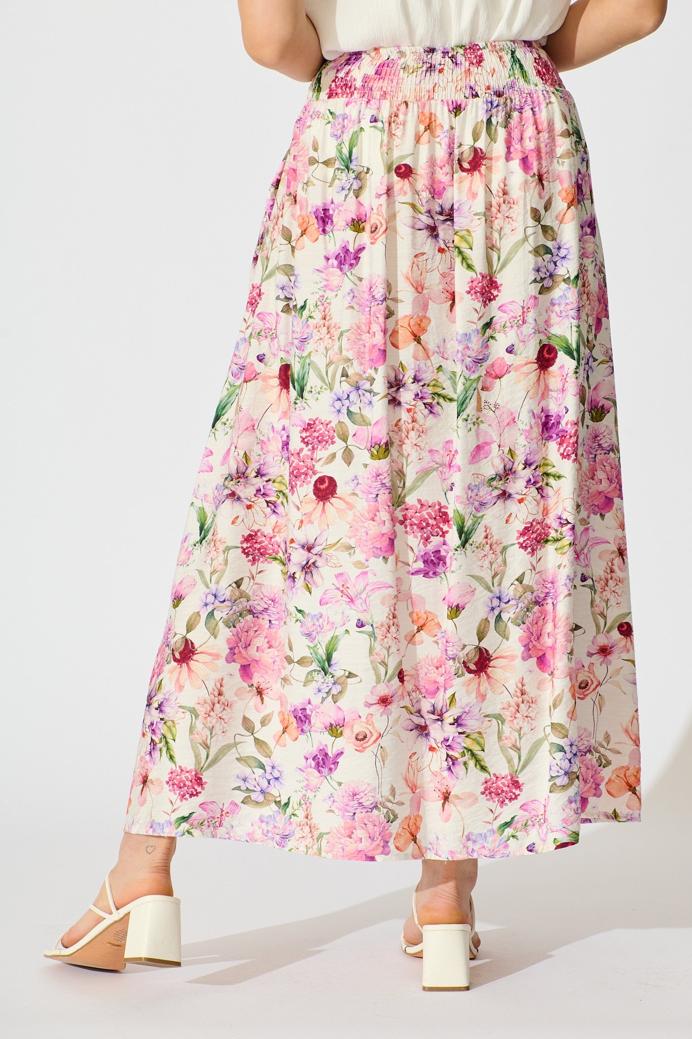 Brandsy Maxi Skirt in White with Lilac Floral