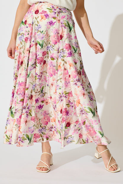 Brandsy Maxi Skirt in White with Lilac Floral