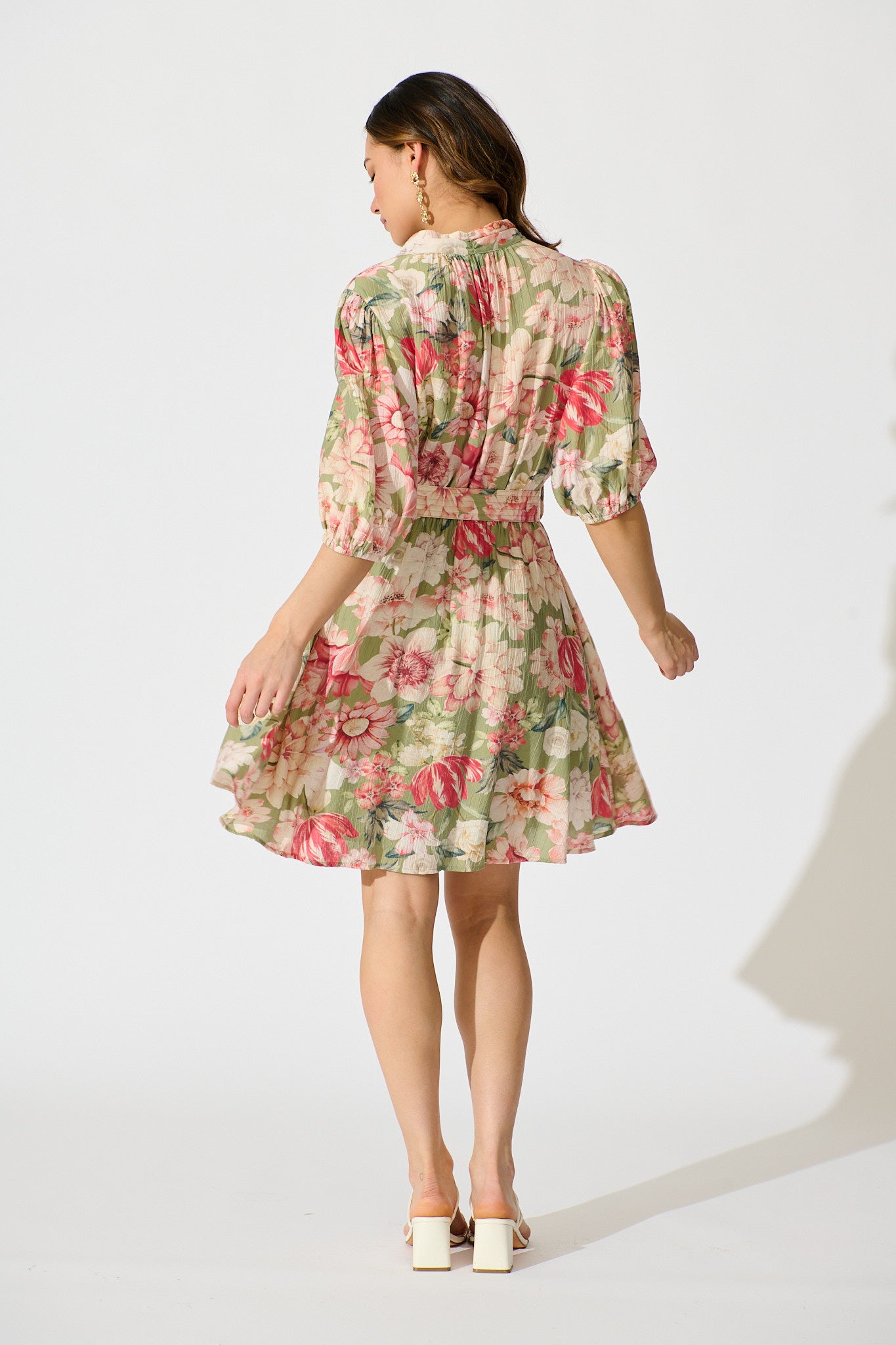 Vintage Blossom Dress in Sage with Blush Floral