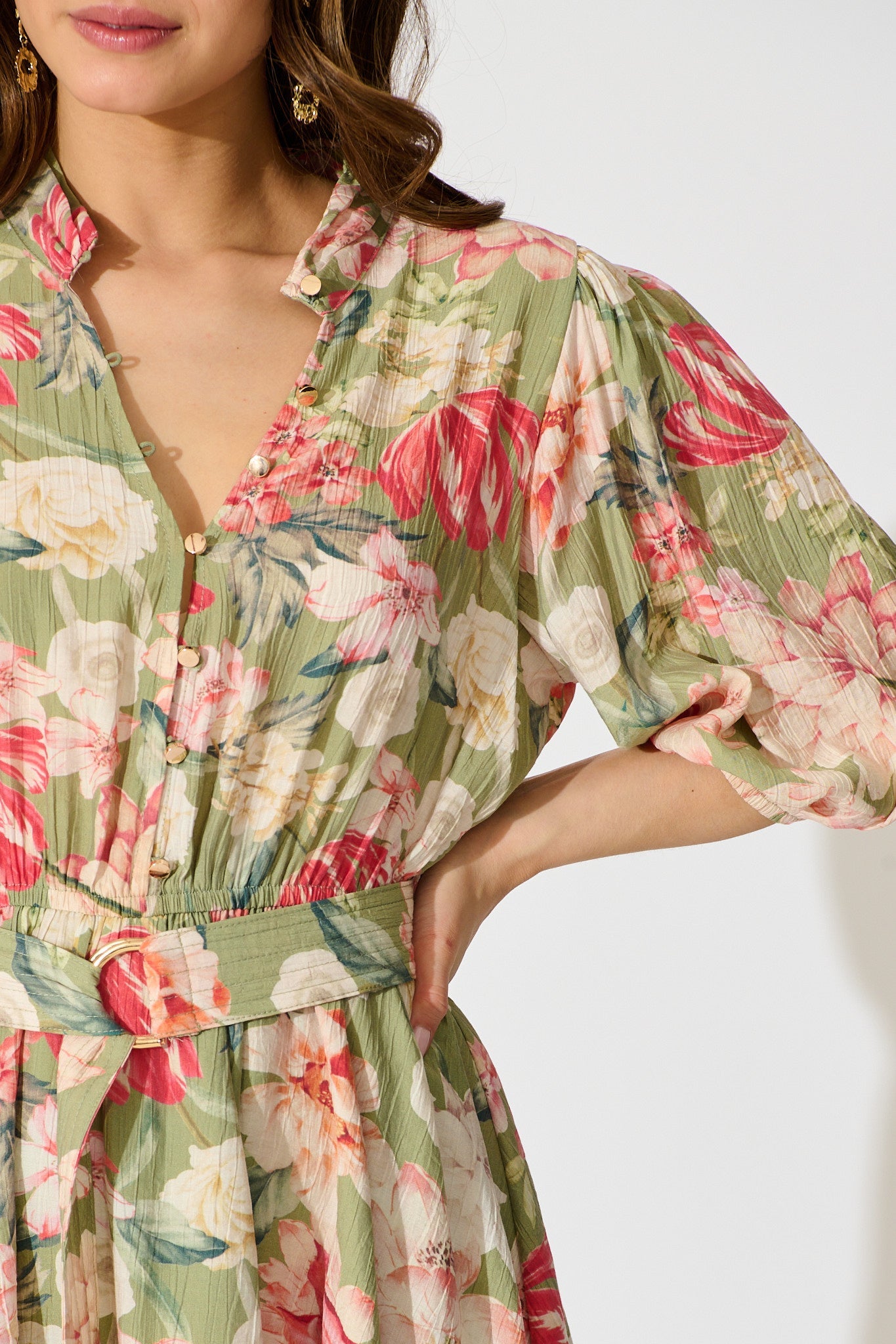 Vintage Blossom Dress in Sage with Blush Floral