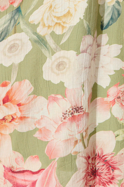 Vintage Blossom Dress in Sage with Blush Floral