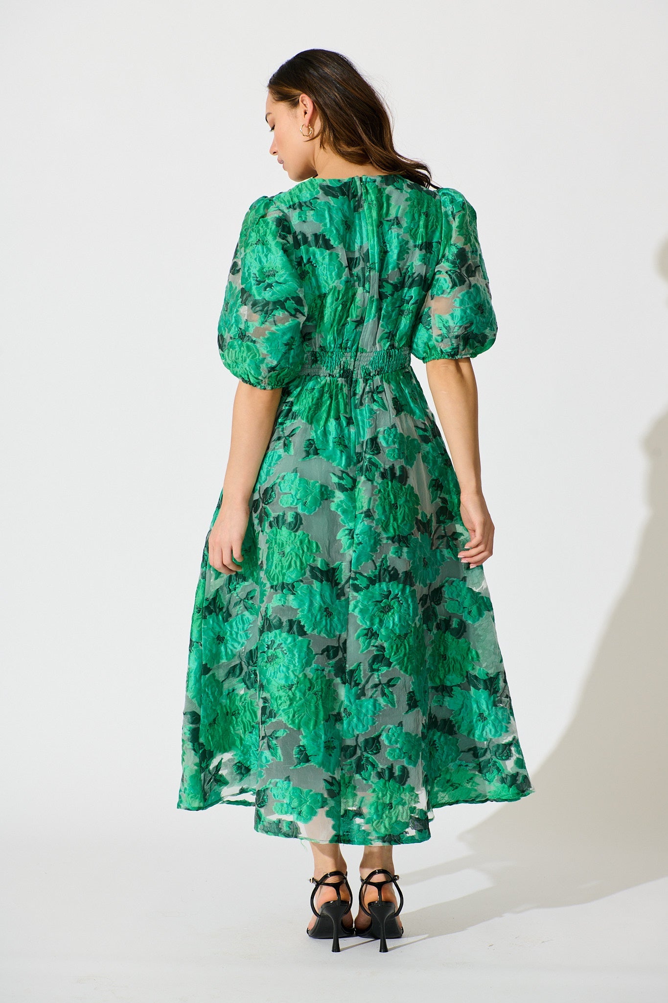 PRE ORDER Opulence Midi Dress In Jade Green Organza Jacquard