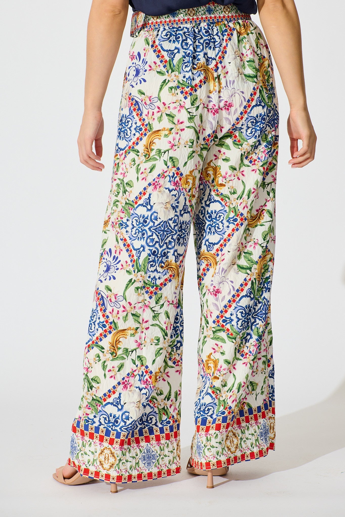 Villa Botanica Pant in White with Multi Print