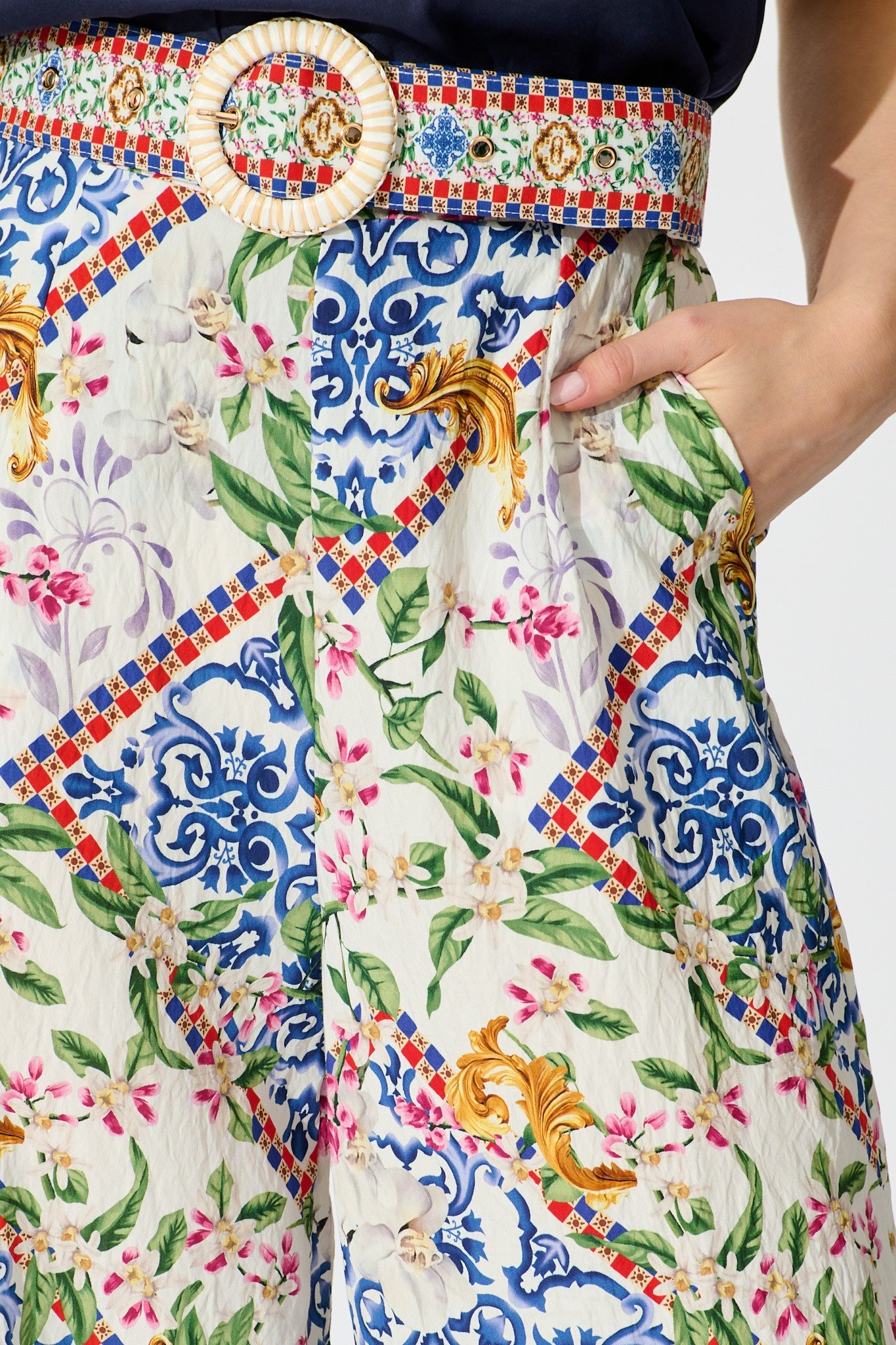 Villa Botanica Pant in White with Multi Print