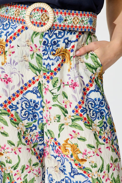Villa Botanica Pant in White with Multi Print